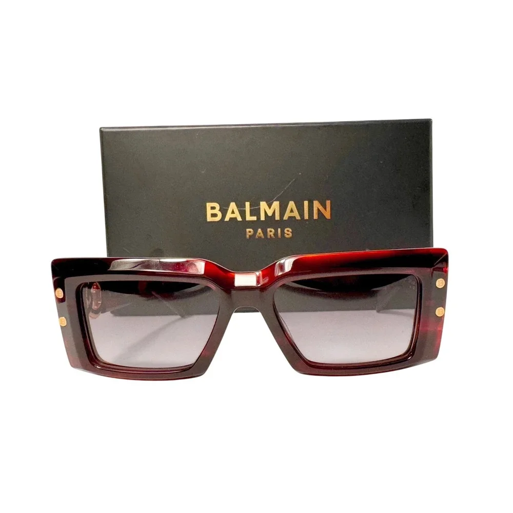 Balmain Red Imperial Sunglasses BPS-135B full inclusion ‎ NWOT no callouts